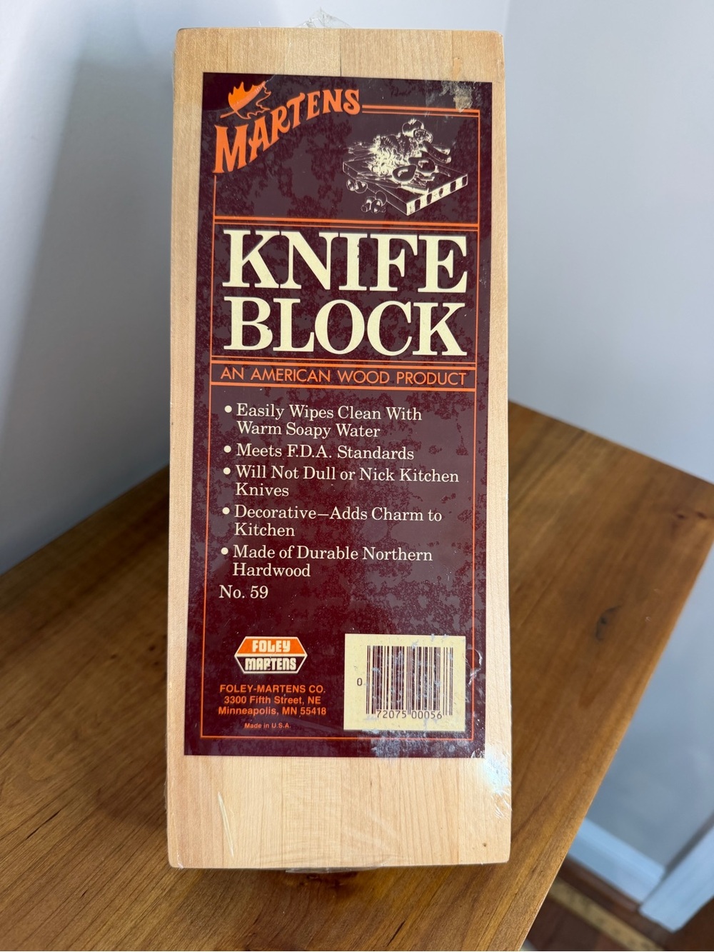 🆕NOS Martens No 59 American wood knife block Northern hardwood 8 slots Rustic